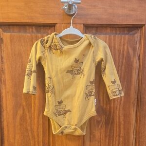 Burt's Bees Mustard Yellow Farm Animal Print Long-Sleeve Onesie 3-6m